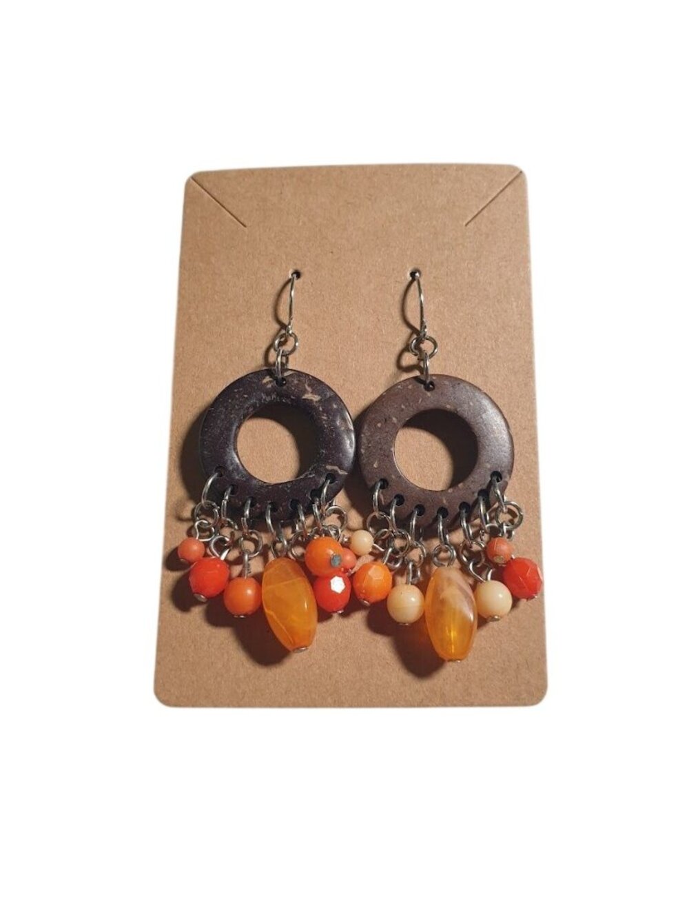Beach Core Dangle Coconut Earring Orange Boho Island Charm Jewelry Handmade Gift